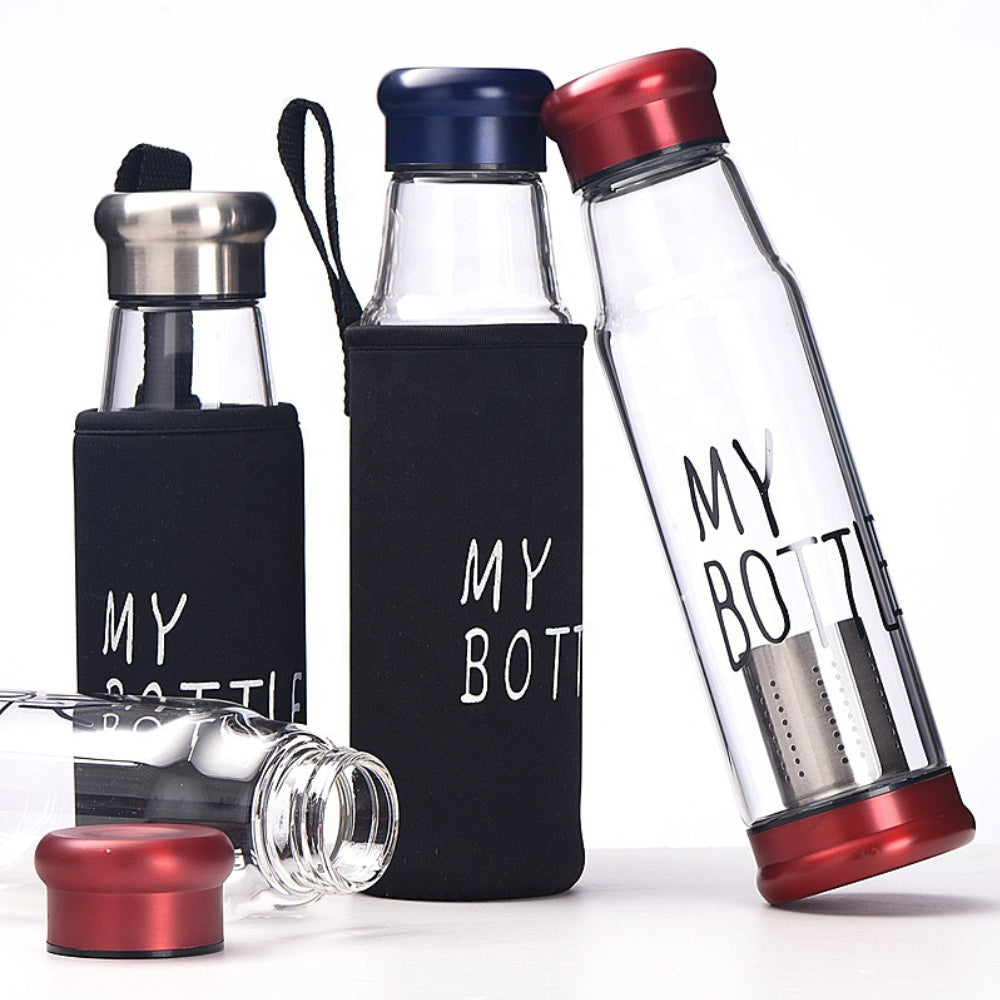 Glass Travel Bottle with Pouch And Filter 550ml