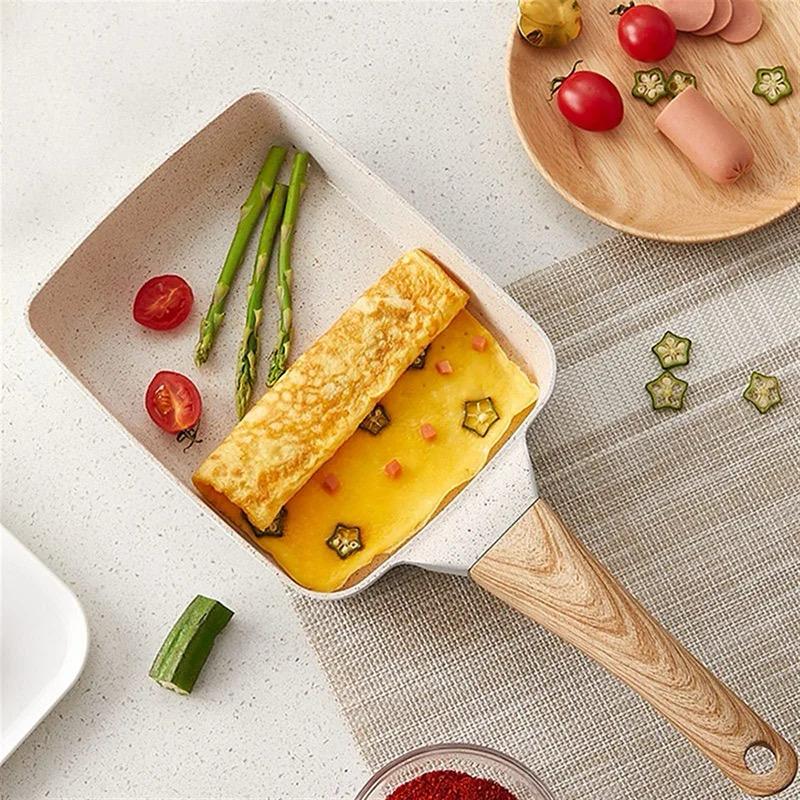 Square Wooden Handle Non-Stick Pan