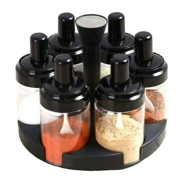 6 Pcs Condiment Spice Jars Revolving Base